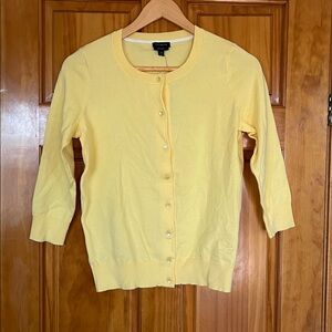 Talbots Yellow Cardigan Sweater Size XSmall Pima Cotton Butter‎ Lemon Spring